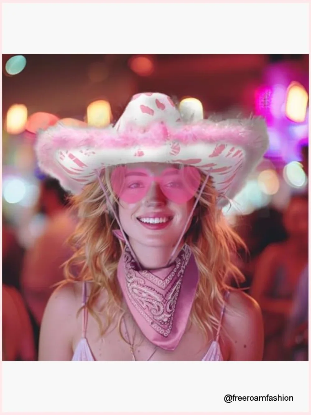 Cow Print Cowboy Hat with Feathers, Sunglasses and Bandana Set